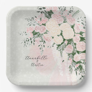 Bride Grooms Blush bow Wisteria Cascade Bouquet Paper Plate