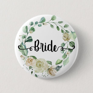 Bride Hand lettering chic calligraphy rose wreath 6 Cm Round Badge