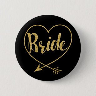 Bride Heart Golden and Black 6 Cm Round Badge