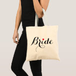 Bride Heart Wedding Bridal Shower Elegant Tote Bag<br><div class="desc">Beautiful,  elegant black on white typography script,  red heart,  stylish,  slim,  cotton tote bag for the bride for bridal shower,  bachelorette party,  wedding.</div>