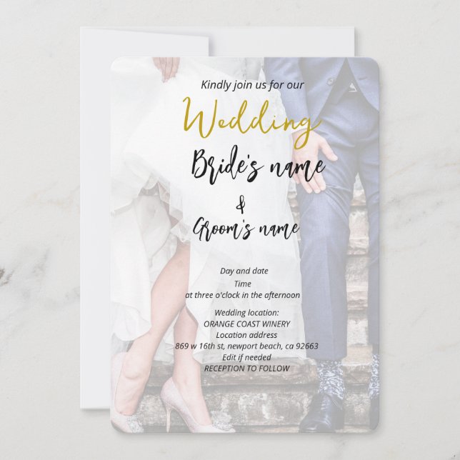 bride  holding  dress and walk to the wedding save the date (Front)