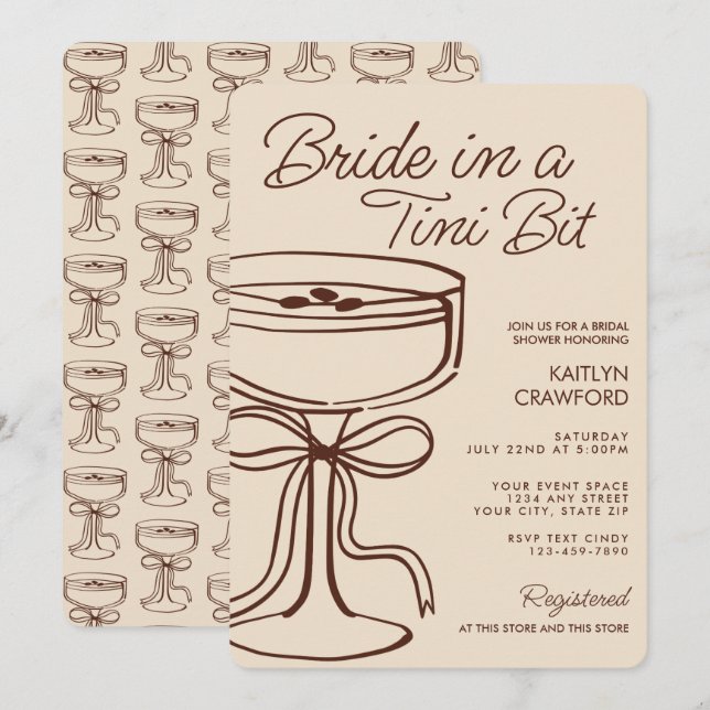 Bride In A Tini Bit Espresso Martini Bridal Shower Invitation (Front/Back)