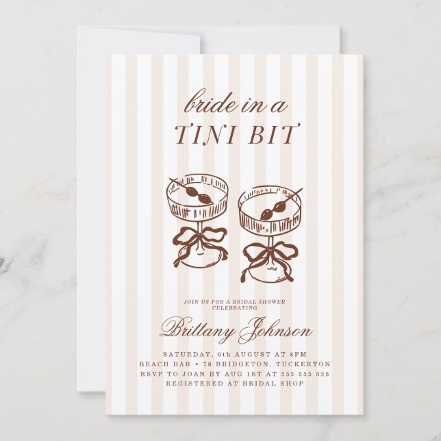 Bride in a Tini Bit Rustic Stripes Bridal Shower Invitation (Front)