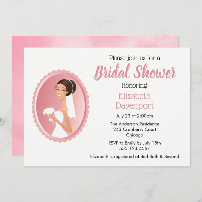 Bride in a Veil Holding Flowers Bridal Shower Invitation (Front/Back)