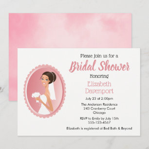 Bride in a Veil Holding Flowers Bridal Shower Invitation