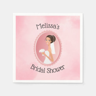 Bride in a Veil Holding Flowers Bridal Shower Napkin