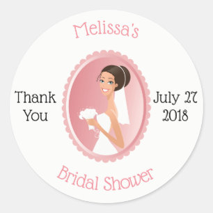 Bride in a Veil with Bouquet Bridal Shower Thanks Classic Round Sticker