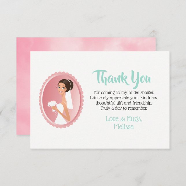 Bride in a Veil with Bouquet Bridal Shower Thanks Invitation (Front/Back)