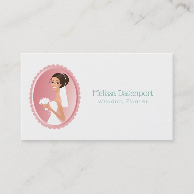 Bride in a White Wedding Dress Holding a Bouquet Business Card (Front)