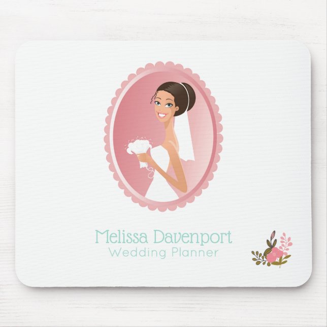 Bride in a White Wedding Dress Holding a Bouquet Mouse Mat (Front)