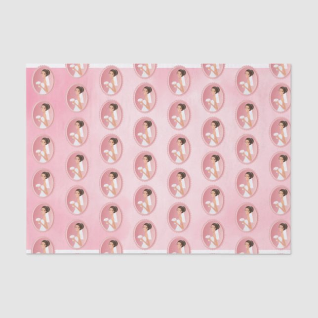 Bride in a White Wedding Dress Holding a Bouquet Tissue Paper (Front)