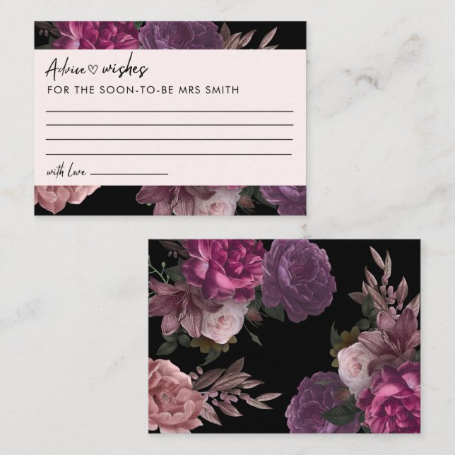 Bride in bloom black floral Bridal Shower Advice  Enclosure Card (Front/Back)