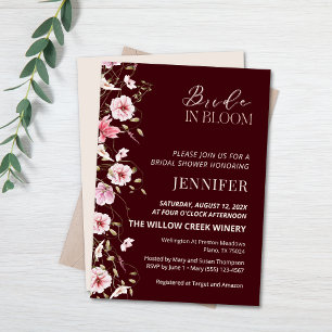 Bride in Bloom Burgundy Floral Bridal Shower Invitation