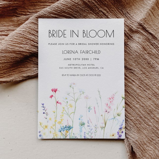 Bride in Bloom Elegant Wildflowers Bridal Shower Invitation (Creator Uploaded)