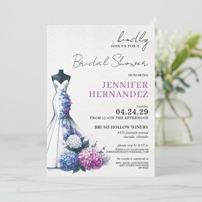 Bride in Bloom Hydrangea Bridal Shower Invitation (Standing Front)