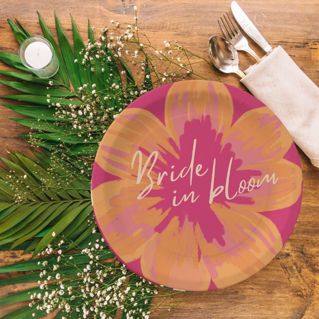 Bride in bloom Pink floral Bridal Shower  Paper Plate (Creator Uploaded)