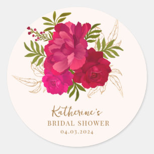 Bride in bloom rose and gold floral bridal shower classic round sticker