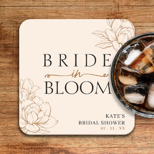 Bride in Bloom Tan Brown Bridal Shower Square Paper Coaster