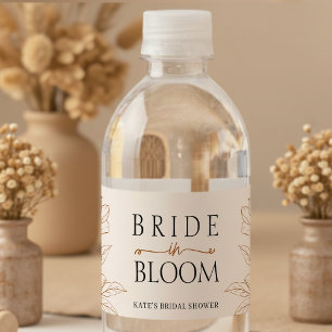 Bride in Bloom Tan Brown Bridal Shower Water Bottle Label