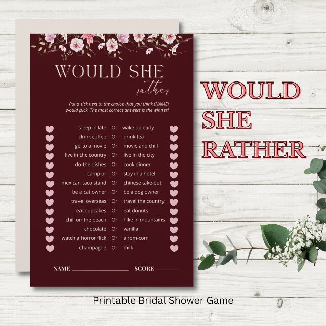 Bride in Bloom Would She Rather Bridal Shower Game (Creator Uploaded)