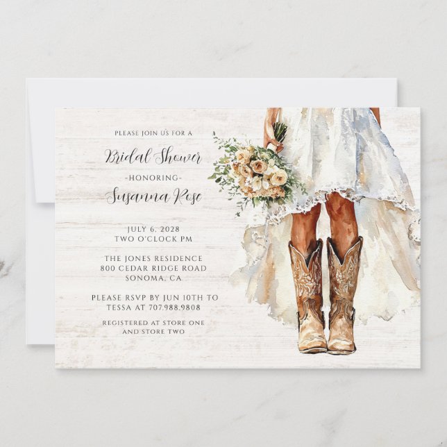 Bride in Boots Walking Bridal Shower Invitation (Front)