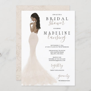 Bride in Champagne Lace Gown Bridal Shower Invitat Invitation