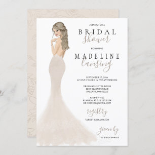 Bride in Champagne Lace Gown Bridal Shower Invitat Invitation