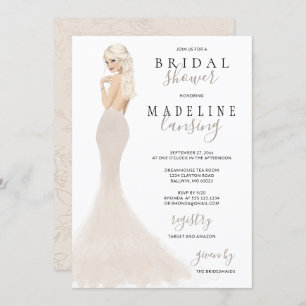 Bride in Champagne Lace Gown Bridal Shower Invitat Invitation