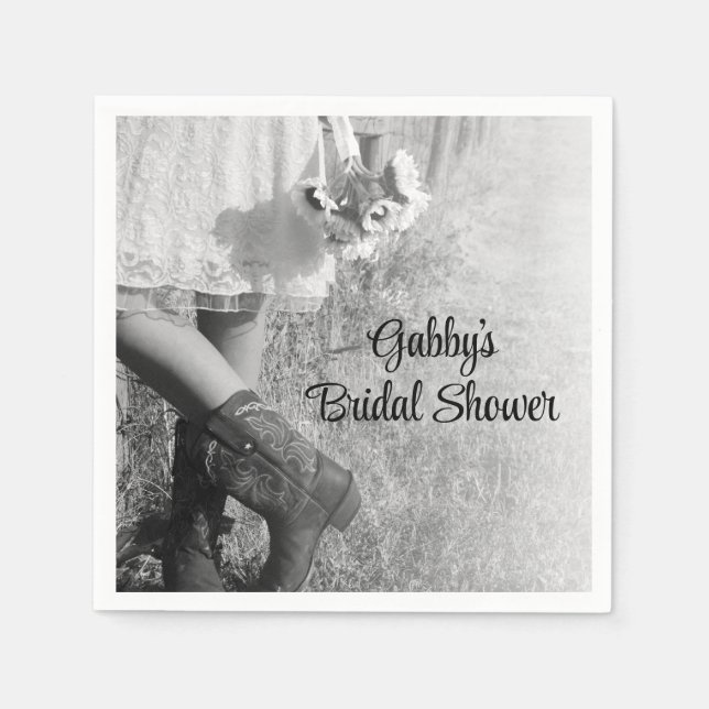 Bride in Cowboy Boots and Sunflowers Bridal Shower Napkin (Front)