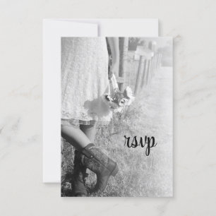 Bride in Cowboy Boots with Sunflowers Wedding RSVP
