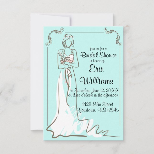 Bride in Dress Sketch Bridal Shower Invitation (Front)