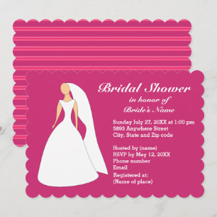 Bride in Gown Bridal Dark Pink Bridal Shower Invitation