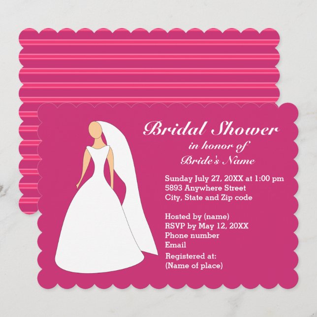 Bride in Gown Bridal Dark Pink Bridal Shower Invitation (Front/Back)