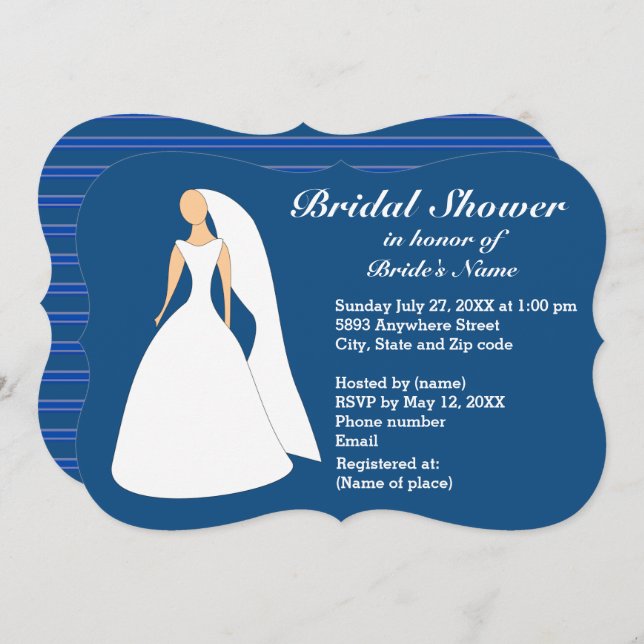 Bride in Gown Bridal Lapis Blue Shower Invitation (Front/Back)