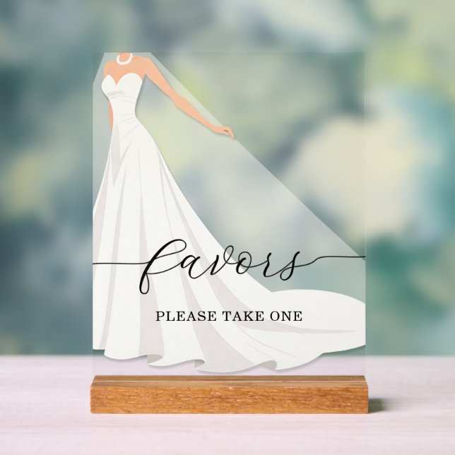 Bride in Gown Bridal Shower Favors Acrylic Sign (Neutral)