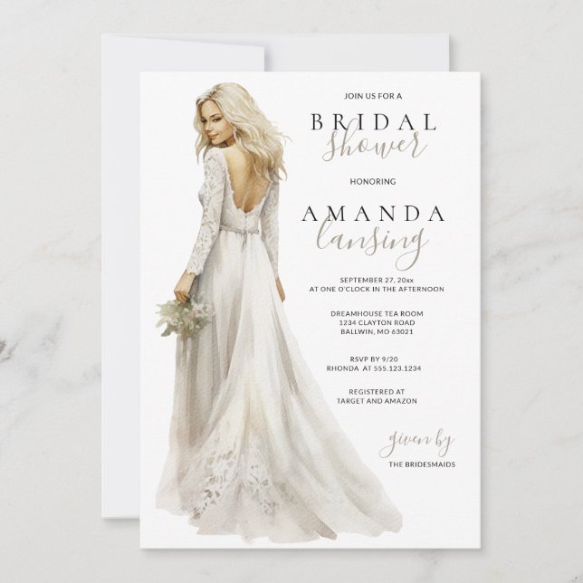 Bride in Gown Bridal Shower  Invitation (Front)