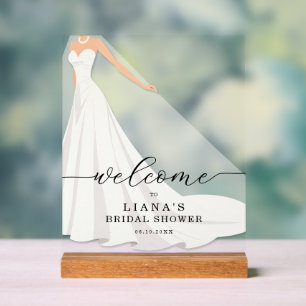 Bride in Gown Bridal Shower Welcome Acrylic Sign