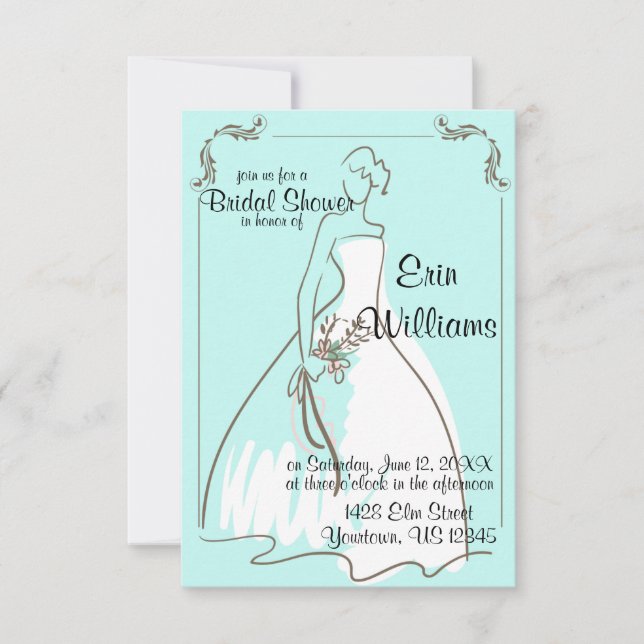 Bride in Gown Sketch Bridal Shower Invitation (Front)