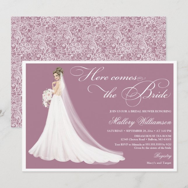 Bride in Lace Wedding Gown Bridal Shower Invitation (Front/Back)