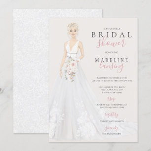 Bride in Lace Wedding Gown Bridal Shower Invitation