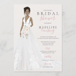 Bride in Lace Wedding Gown Bridal Shower Invitation