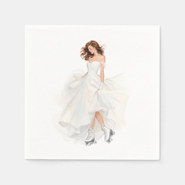 Bride in Motion Roller Skating in Flowing Wedding  Napkin (Front)