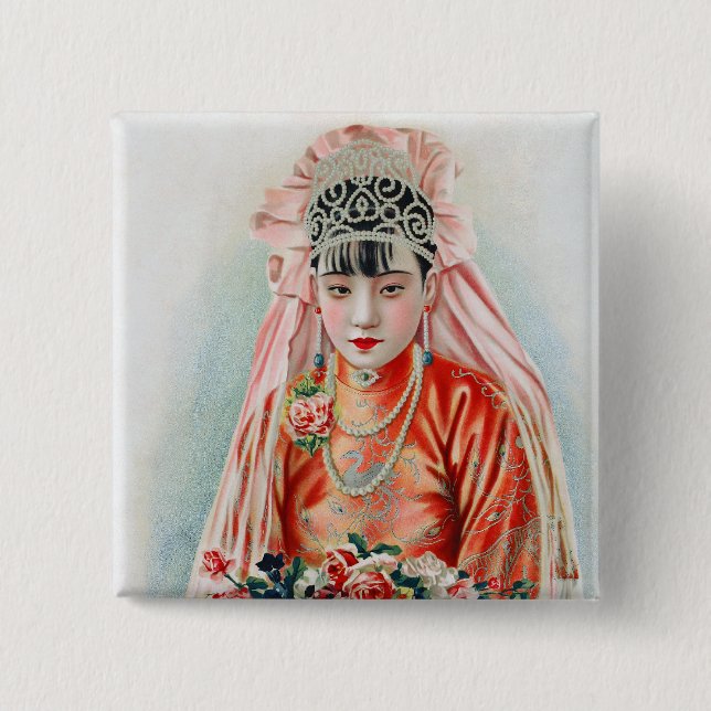 Bride in Red at Chinese Wedding in Shanghai 15 Cm Square Badge (Front)