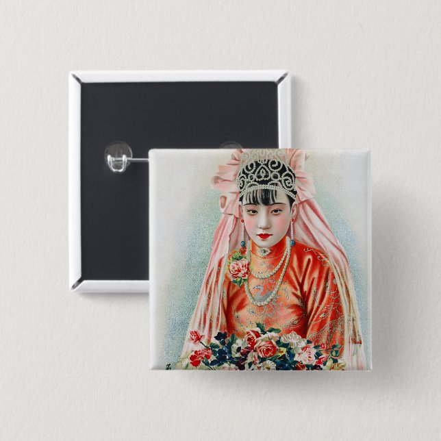 Bride in Red at Chinese Wedding in Shanghai 15 Cm Square Badge (Front & Back)