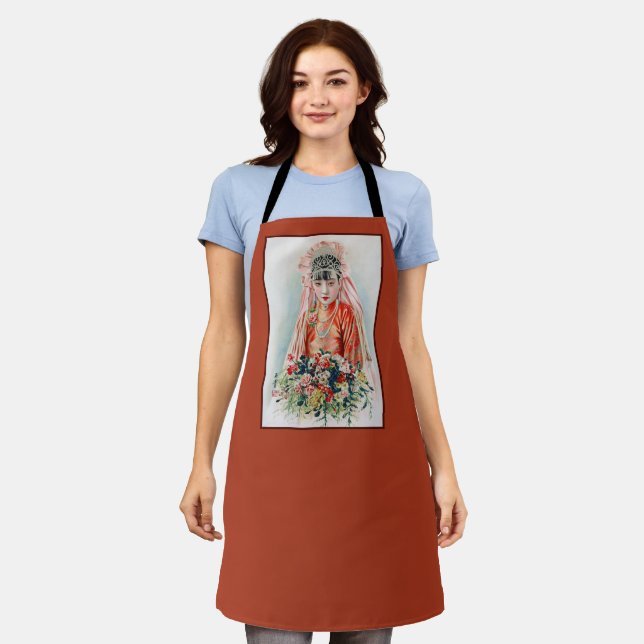 Bride in Red at Chinese Wedding in Shanghai Apron (Worn)