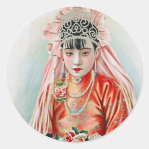 Bride in Red at Chinese Wedding in Shanghai Classic Round Sticker