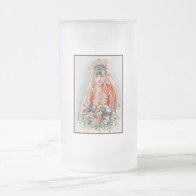 Bride in Red at Chinese Wedding in Shanghai Frosted Glass Beer Mug (Center)