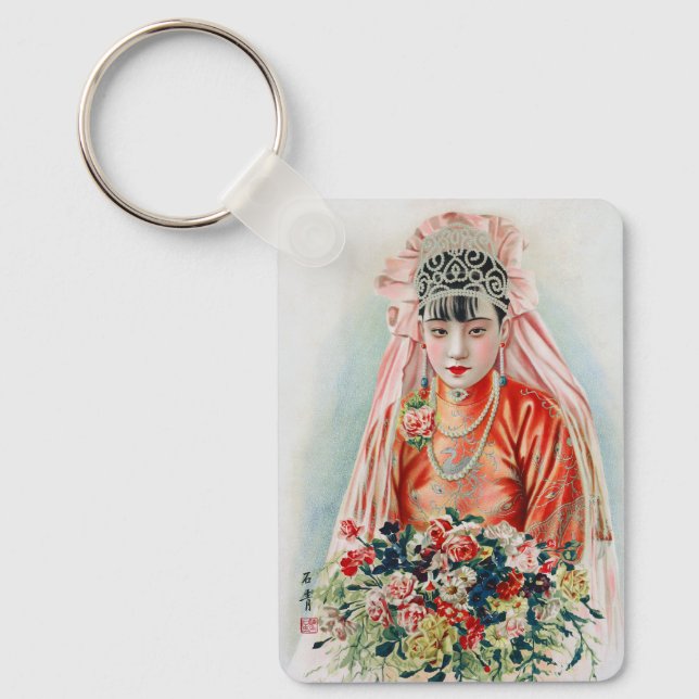 Bride in Red at Chinese Wedding in Shanghai Key Ring (Front)