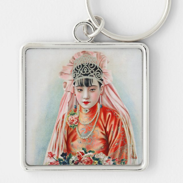 Bride in Red at Chinese Wedding in Shanghai Key Ring (Front)