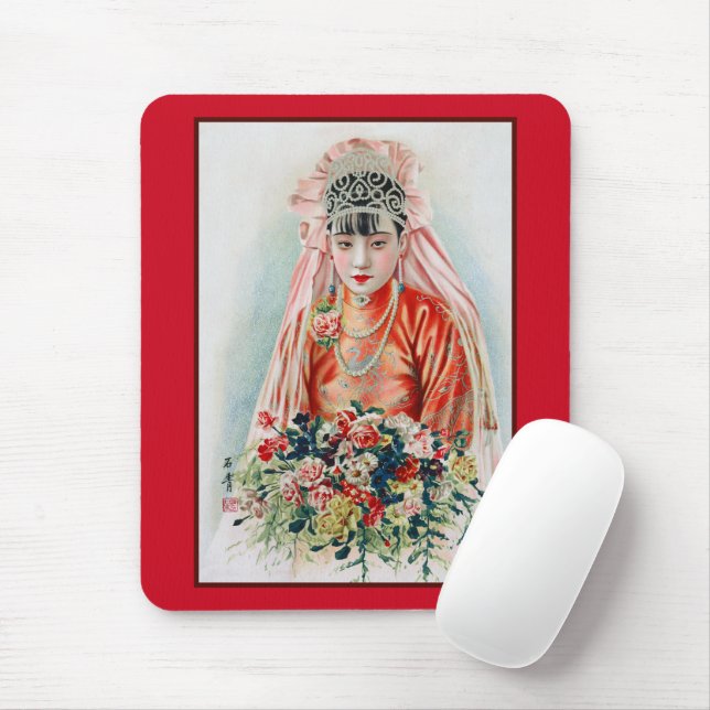Bride in Red at Chinese Wedding in Shanghai Mouse Mat (With Mouse)